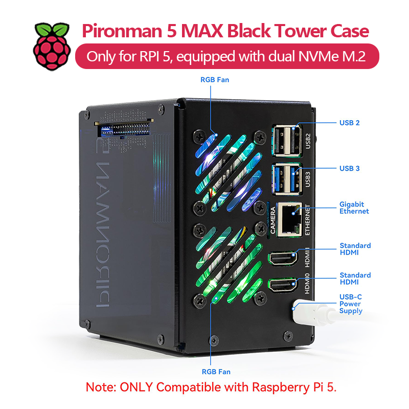 Pironman 5 MAX, Black Tower Ca - Argon One V3 M.2 Nvme Case review and price